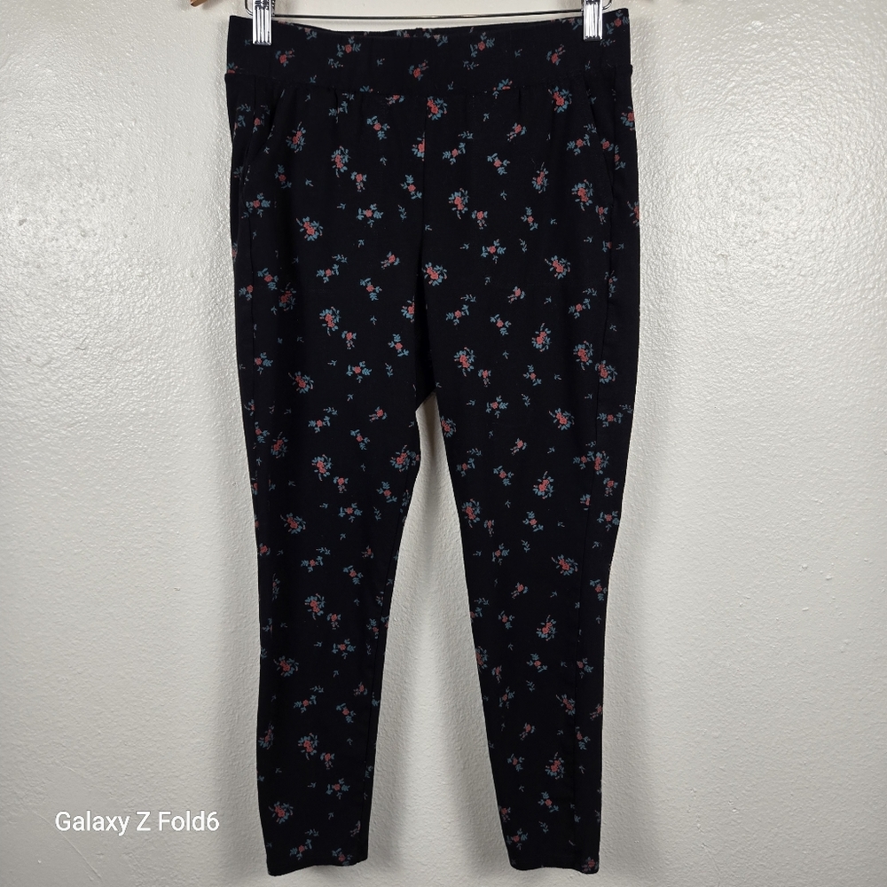 TORRID Black Floral Print Cotton Stretch Ankle Leggings Pants Size 1 - Picture 1 of 8
